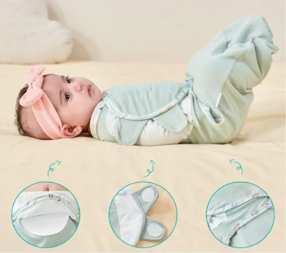 Bavlněné spací pytle 2 ks - ZAVINOVAČKY - ZELENÉ - M (3-6 m) 