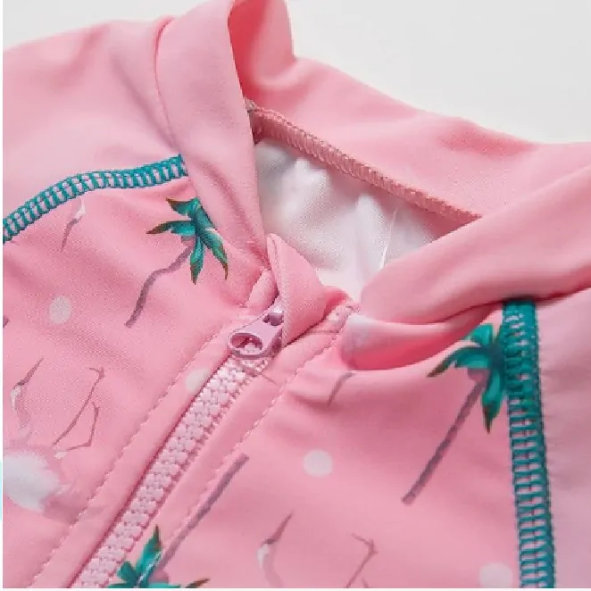 Jednodílné plavky/overal s 3/4 rukávy a čepicí (9-12 m) - PALMY