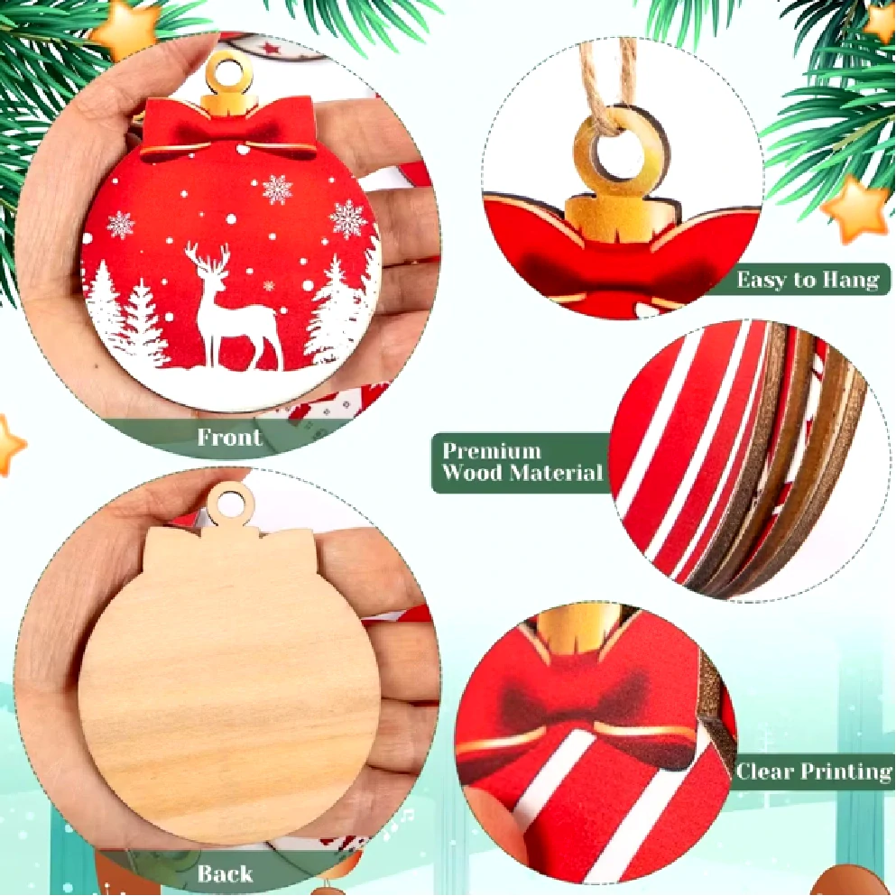 Dřevěné vánoční ozdoby na stromeček - ČERVENÉ