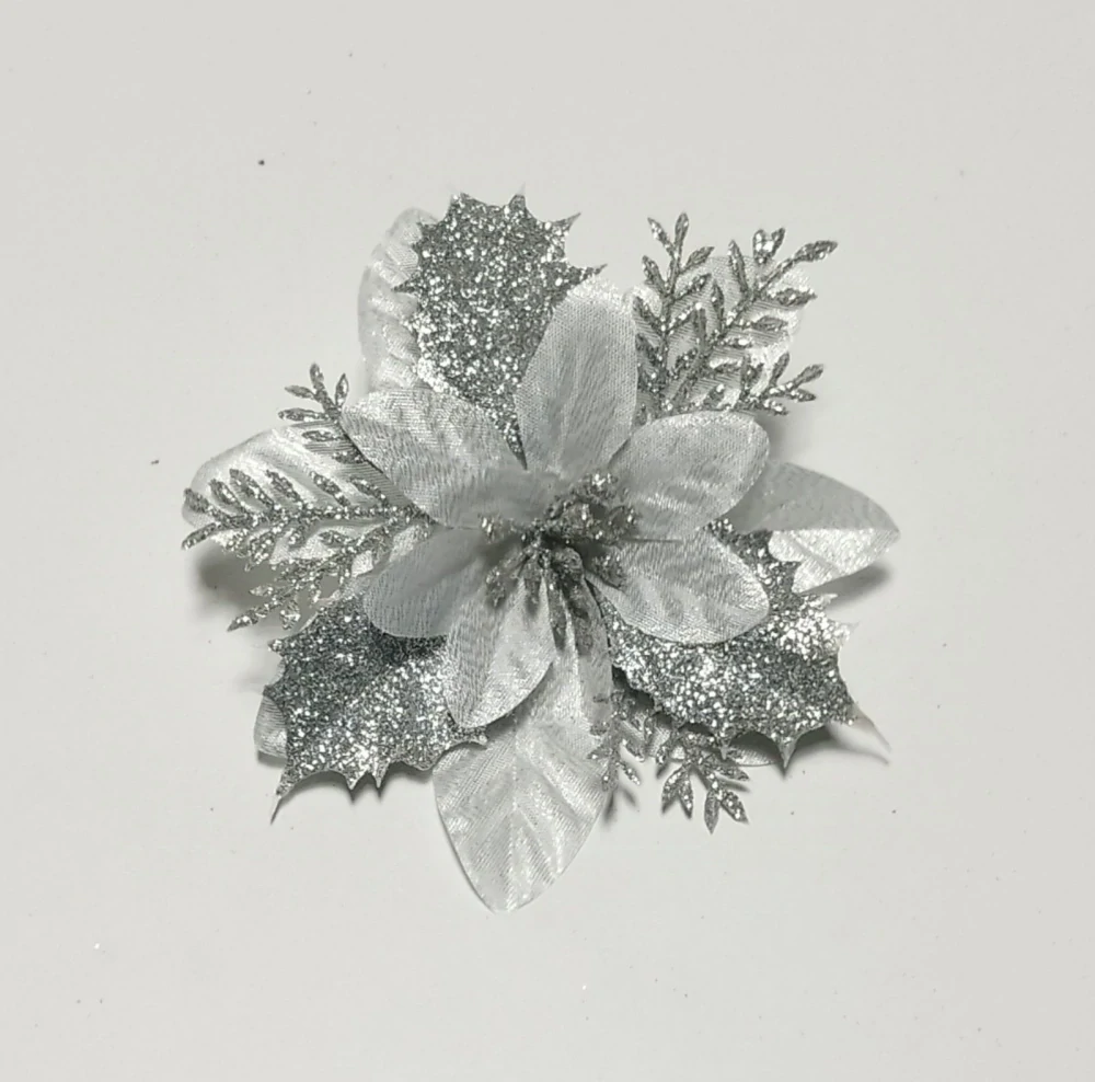 Vánoční ozdoby na stromeček - VANOČNÍ HVĚZDA - STŘÍBRNÁ - 5 ks