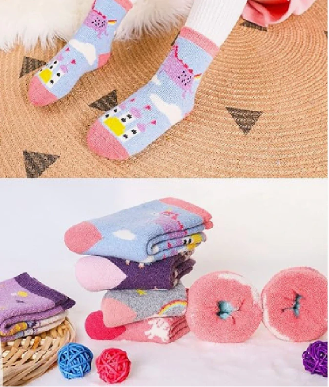 Teplé vlněné ponožky - JEDNOROŽEC - SVĚTLE MODRÉ (12-36m) - 1 pár