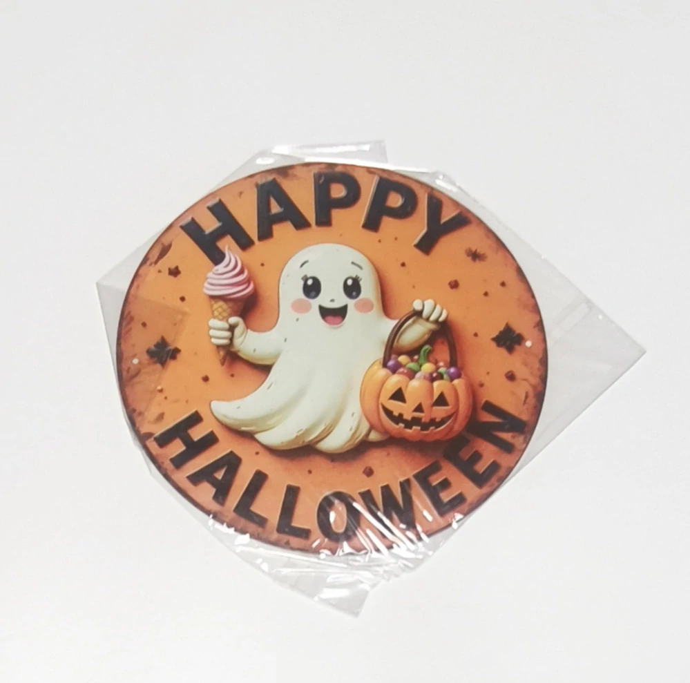 Plechová dekorace na dveře - HALLOWEEN - DUCH