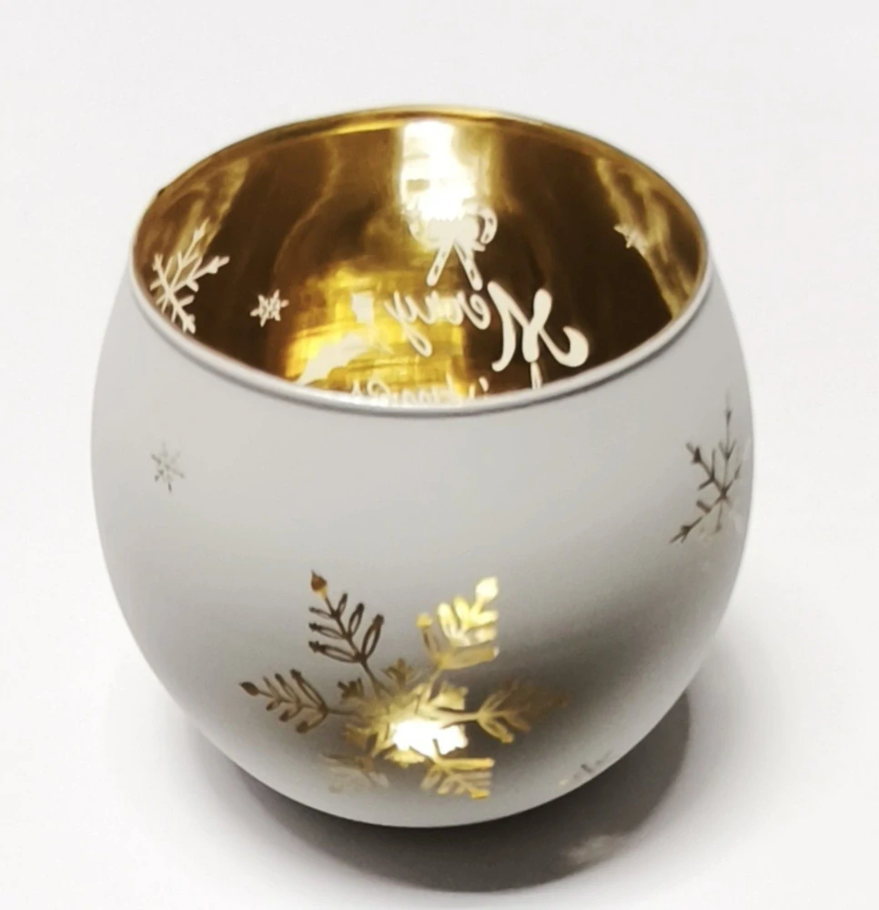 Skleněný svícen - VÁNOCE - BÍLÝ - 1 ks