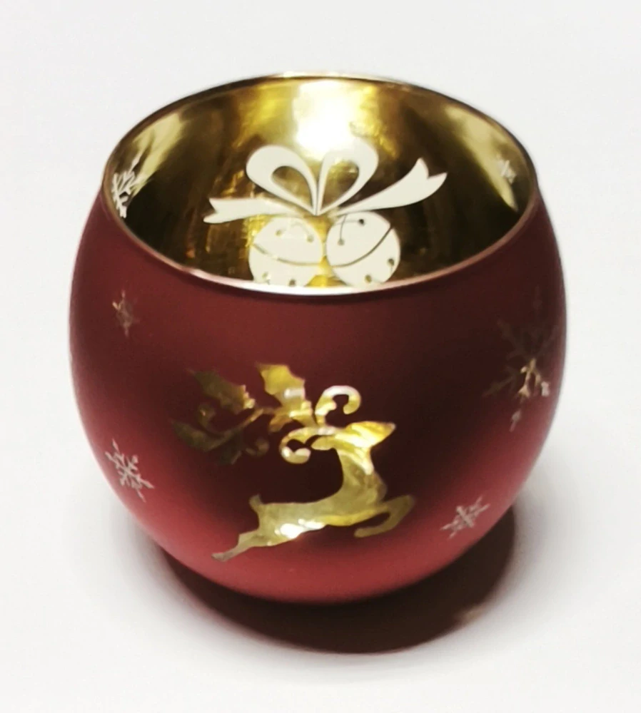 Skleněný svícen - VÁNOCE - ČERVENÝ - 1 ks