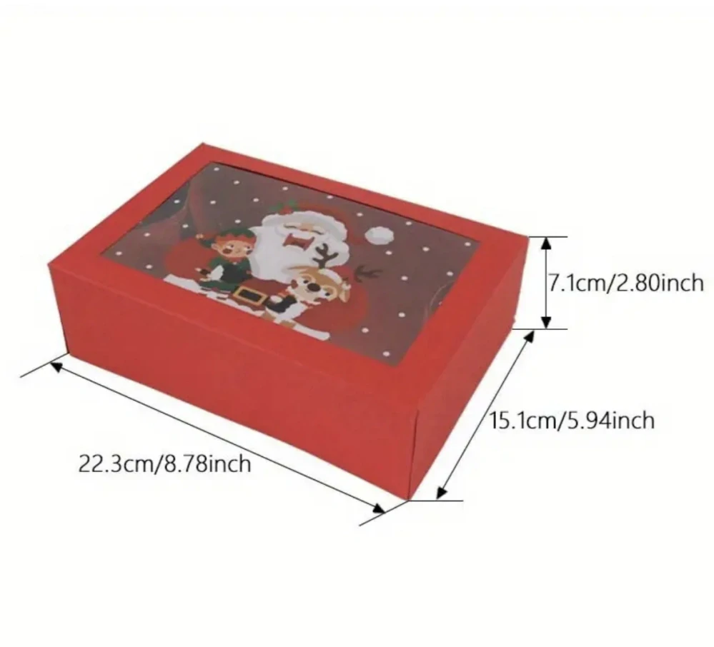 Papírová krabička na vánoční cukroví - ČERVENÁ - SANTA - 1 ks 