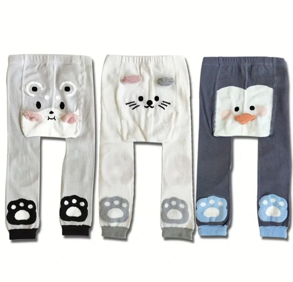 Dětské punčocháče bez chodidel s 3D prvky - SMETANOVÉ - KOČKA - (2-4 roky)