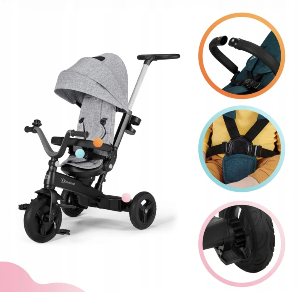 Kinderkraft TWIPPER – rostoucí tříkolka 5v1 s otočným sedadlem - ŠEDÁ