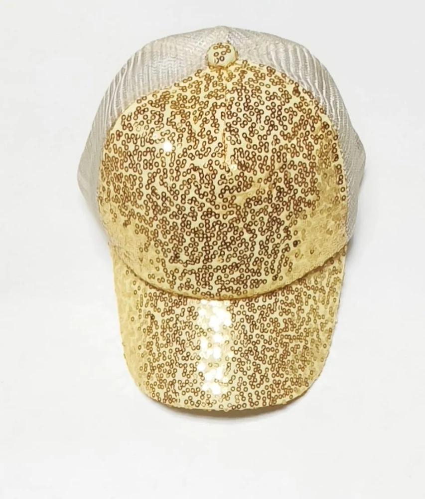 Letní dětská kšiltovka s flitry a síťovinou - ZLATÁ (3-6 let)