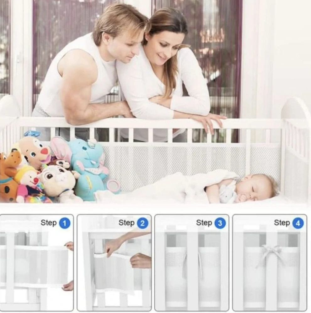 Prodyšný síťovaný mantinel do postýlky - HVĚZDIČKY - RŮŽOVÝ