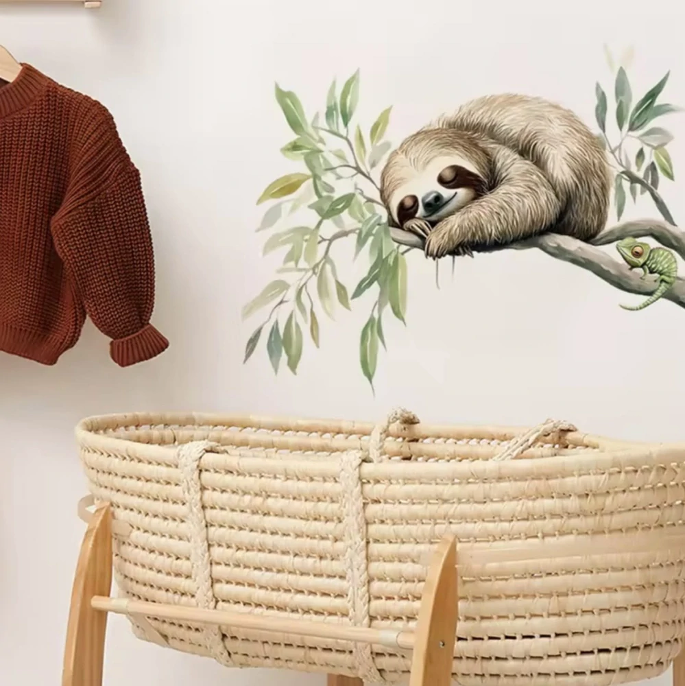Akvarelová samolepka na zeď – Spící LENOCHOD a chameleon