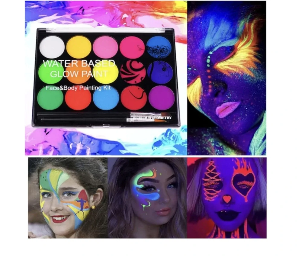 UV Neonové barvy na obličej a tělo se šablonami (15 barev)