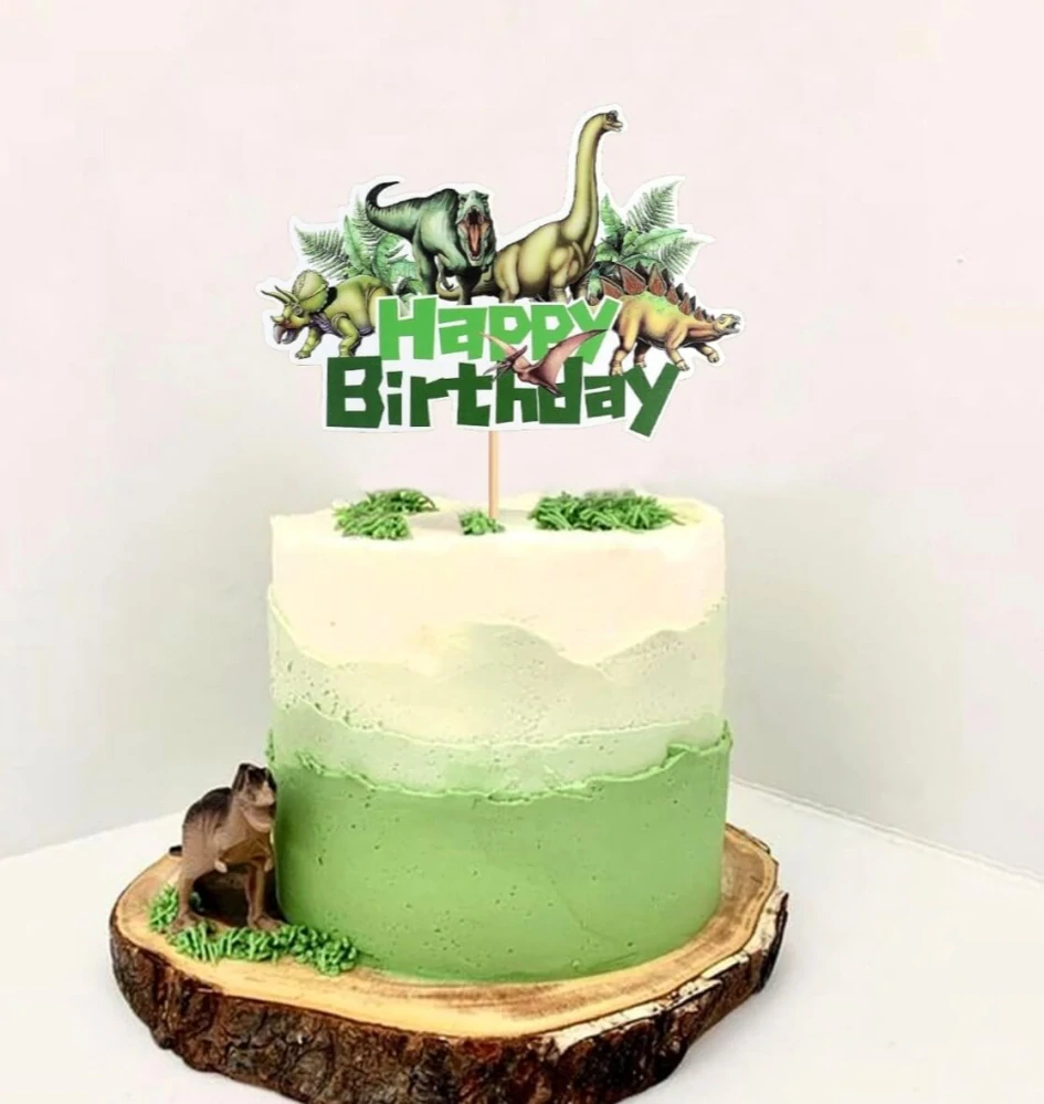 Dekorace na dort - TOPPER Dinosauři s kapradím – Happy Birthday - 1 ks