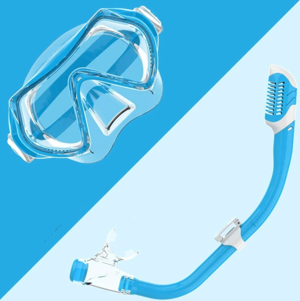 Dětský potápěčský set - Potápěčské brýle s tvrzeným sklem a šnorchl Dry Top - MODRÉ (5-16 let) - M