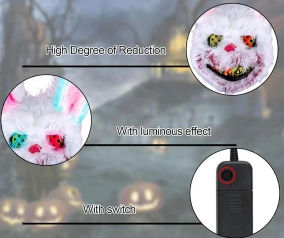 Svítící LED maska - Hororový králíček - Dvoubarevné svícení (Modrá + Růžová)