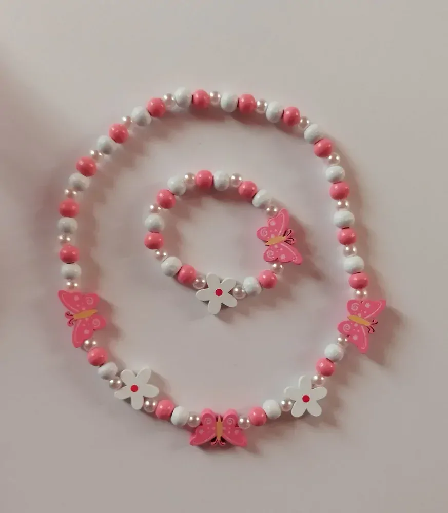 Dřevěný set (náramek + náhrdelník) - MOTÝLEK 1