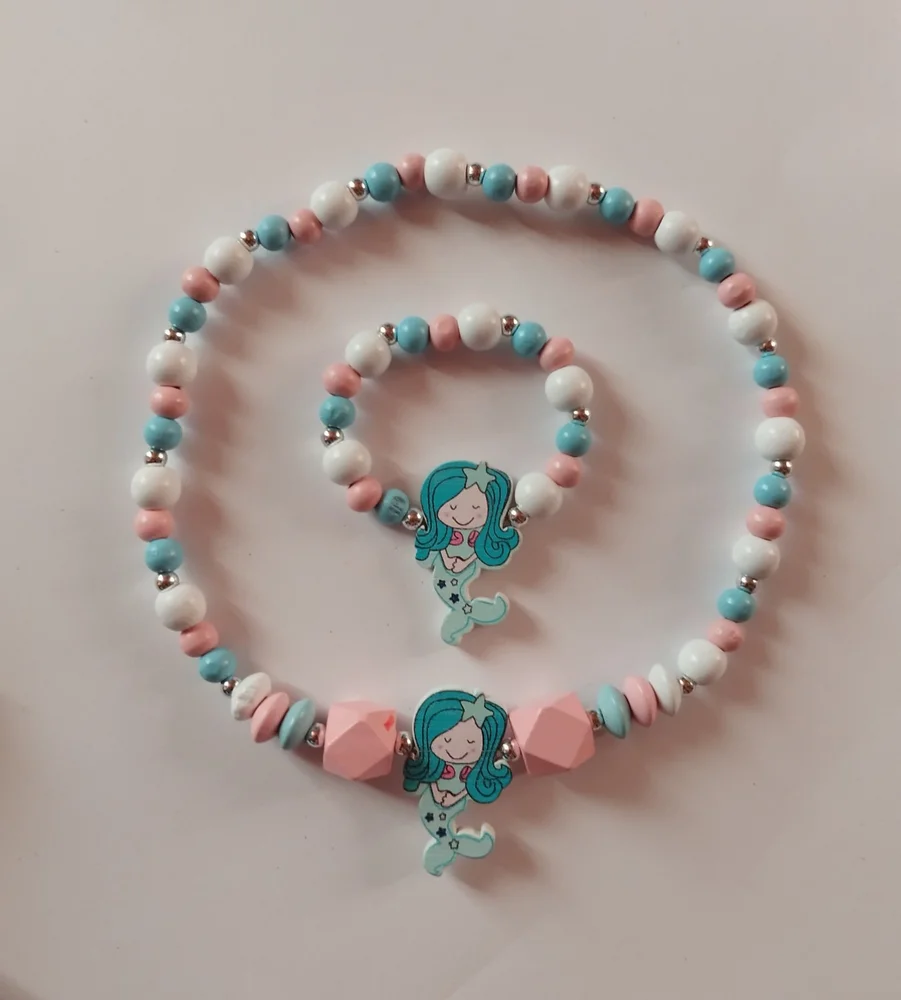 Dřevěný set (náramek + náhrdelník) - MOŘSKÁ PANNA