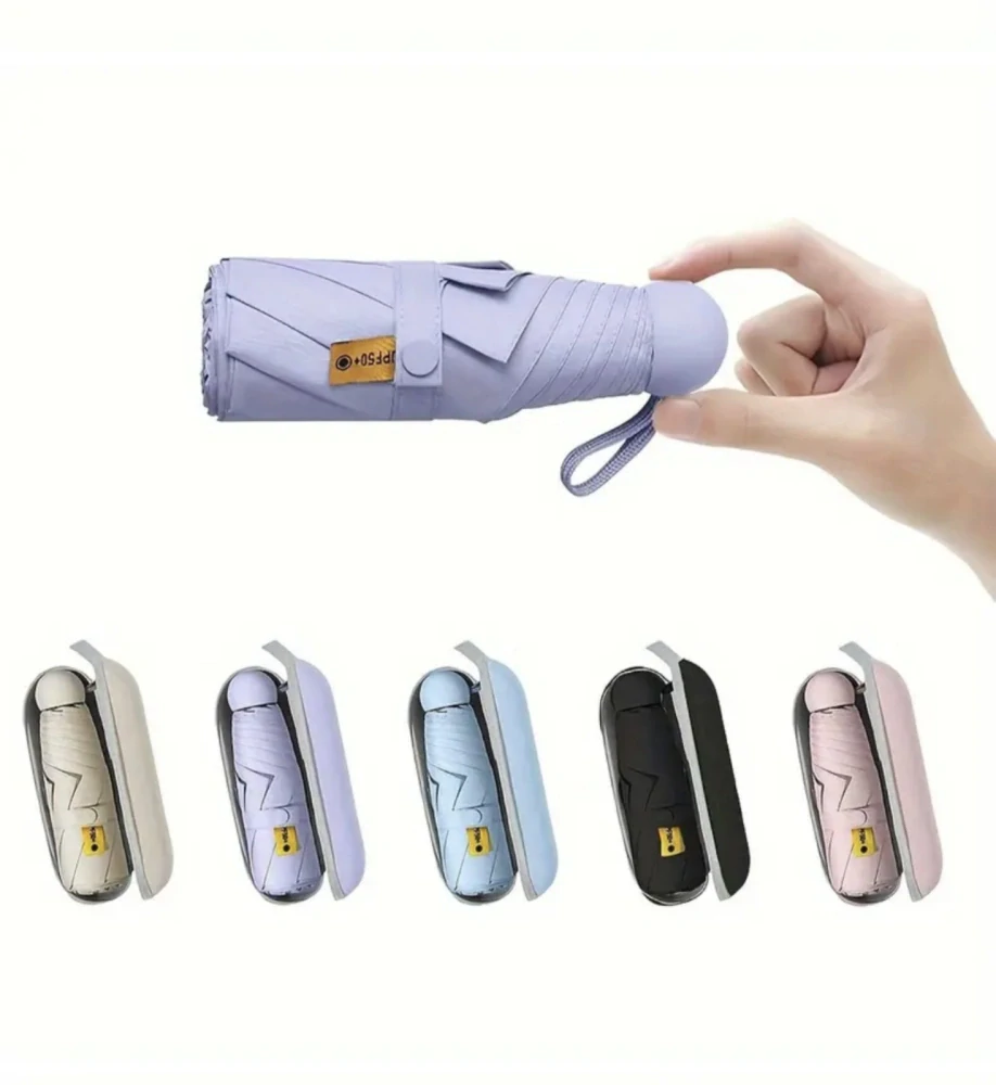 Malý skládací deštník S UV Ochranou a pouzdrem - ČERNÝ