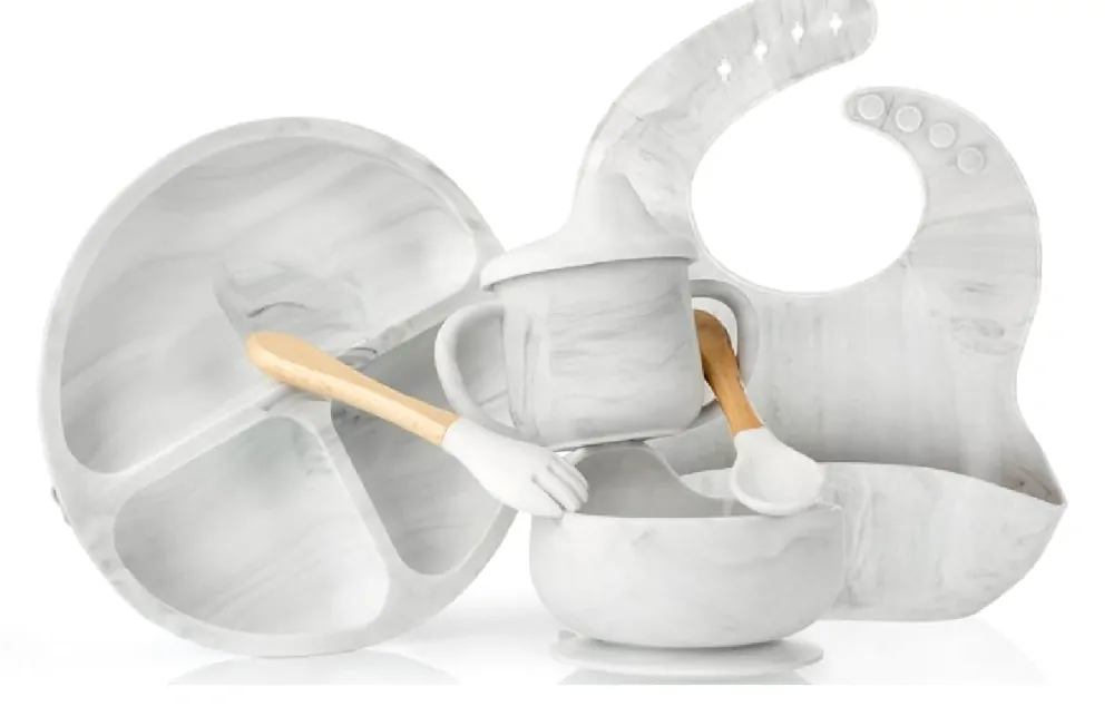 Silikonová jídelní sada 6ks - ŠEDÝ MRAMOR