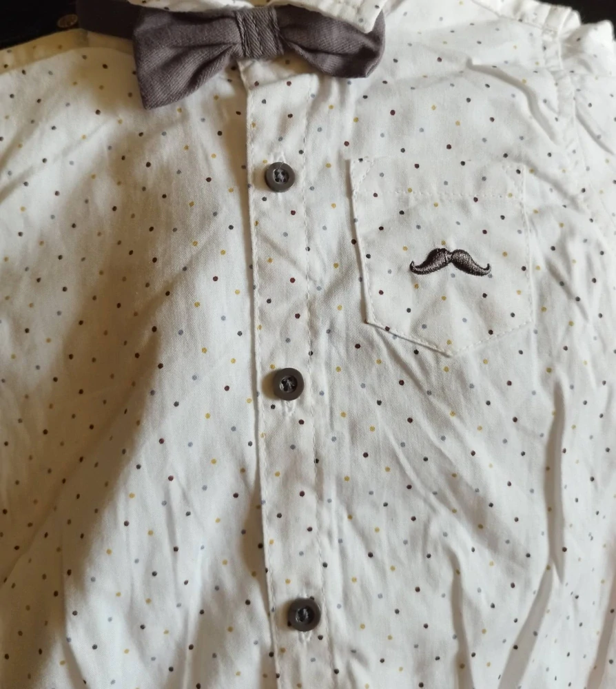 Košilové body s dlouhými rukávy, límcem a motýlkem (6-12 m)