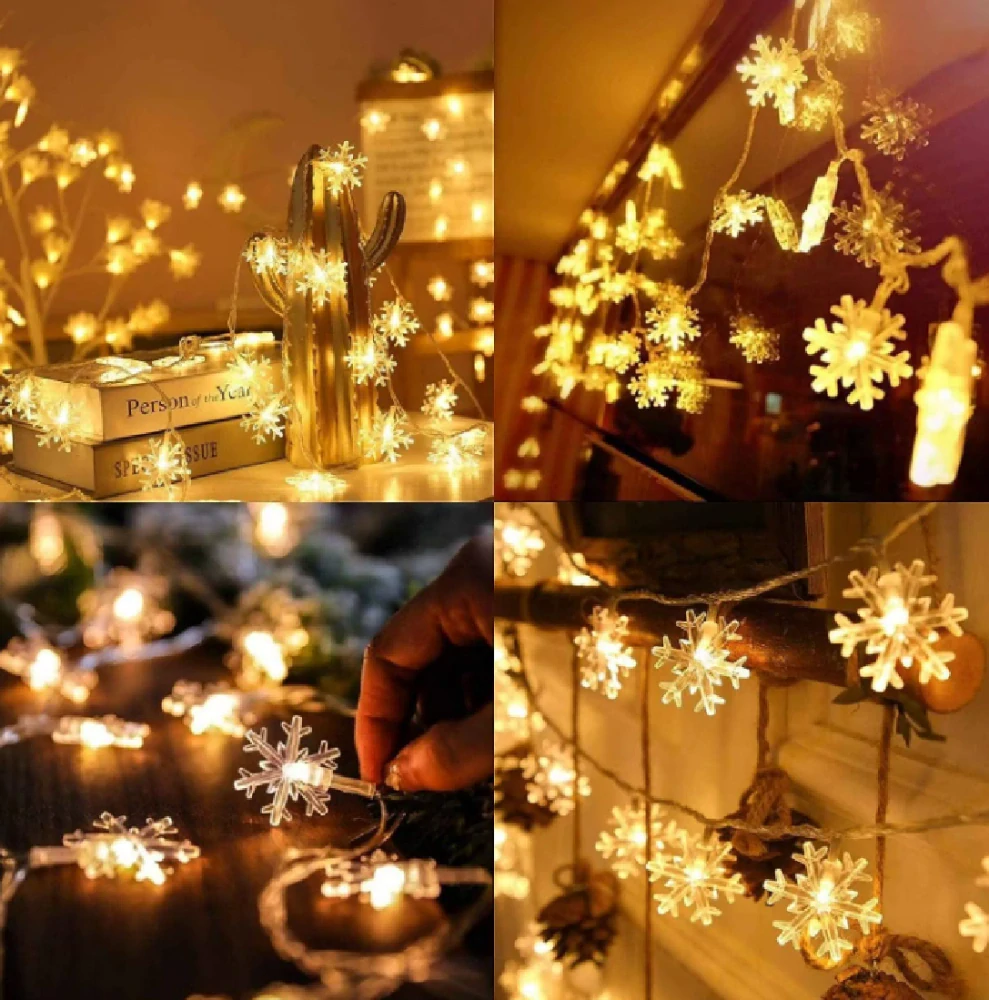 Vánoční LED řetěz - 3 m - 20 LED - SNĚHOVÁ VLOČKA - STUDENÁ BÍLÁ