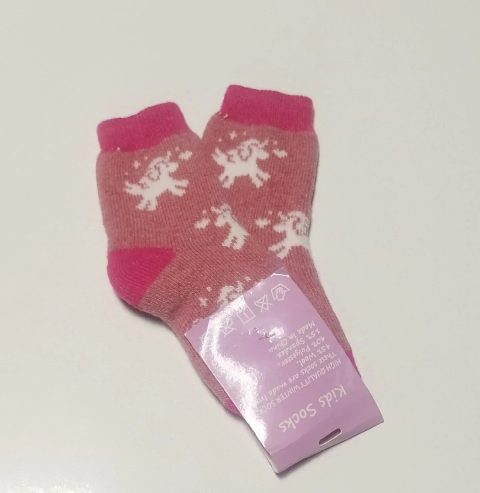 Teplé vlněné ponožky - JEDNOROŽEC - TMAVĚ RŮŽOVÉ (12-36m) - 1 pár