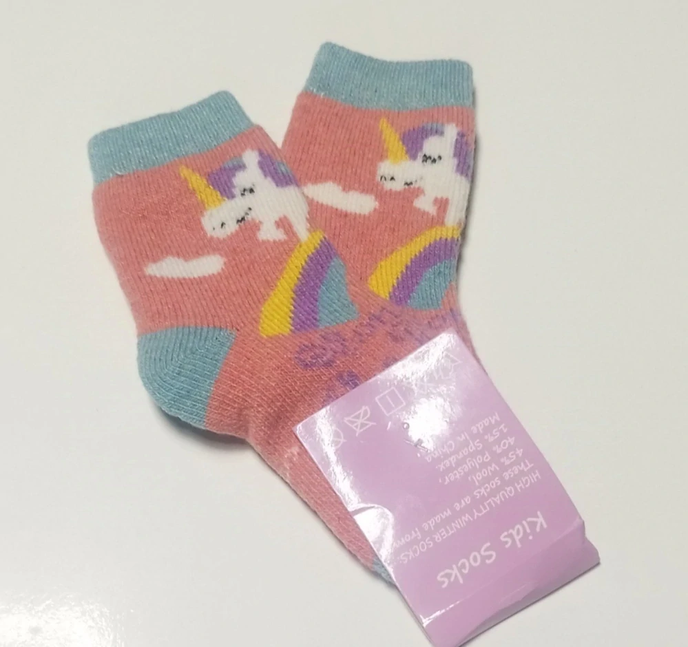 Teplé vlněné ponožky - JEDNOROŽEC - SVĚTLE RŮŽOVÉ (12-36m) - 1 pár