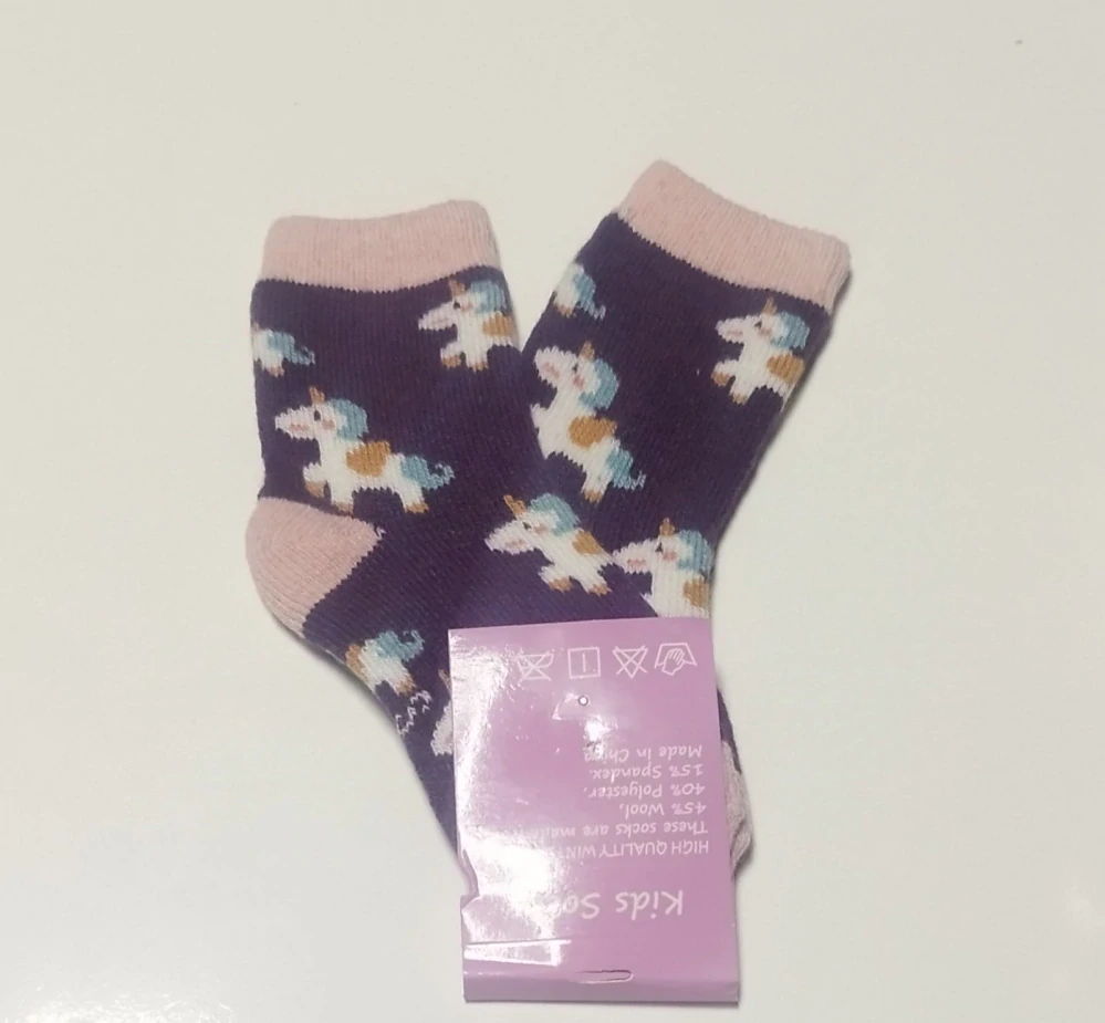 Teplé vlněné ponožky - JEDNOROŽEC - TMAVĚ FIALOVÉ (12-36m) - 1 pár