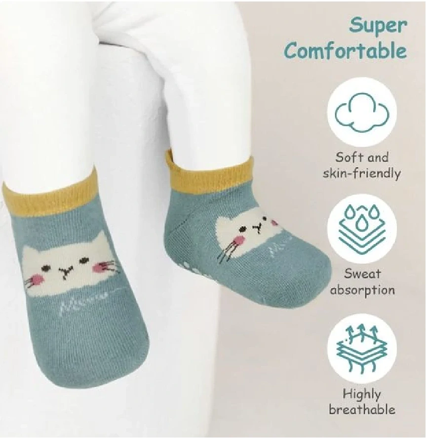 Protiskluzové ponožky - MODROZELENÉ - KOČIČKA - (3-5 let) L