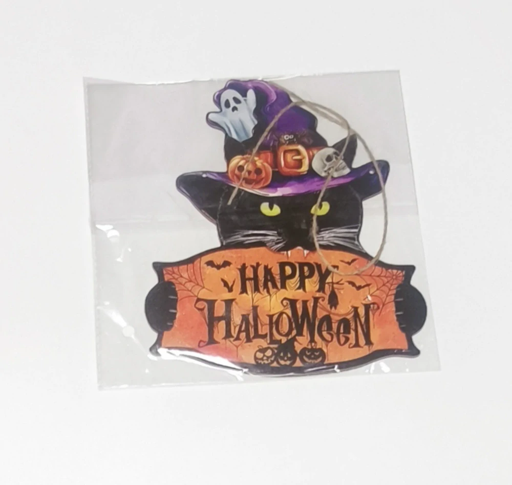 Dekorace na dveře - HALLOWEEN - KOČKA S KLOBOUKEM