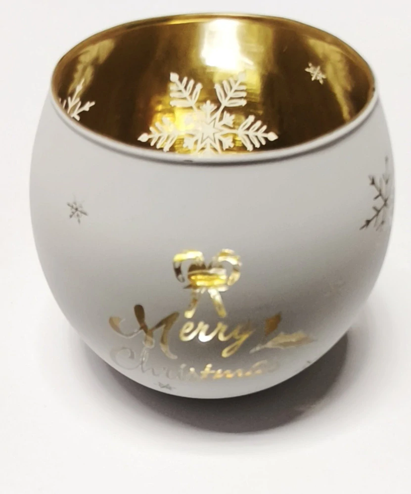 Skleněný svícen - VÁNOCE - BÍLÝ - 1 ks