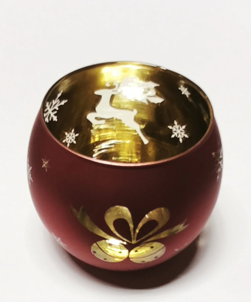 Skleněný svícen - VÁNOCE - ČERVENÝ - 1 ks