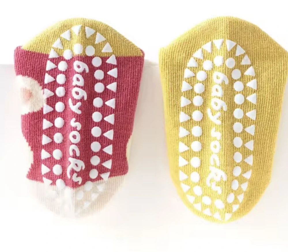 Protiskluzové ponožky - TMAVĚ RŮŽOVÉ KRÁLÍK - (3-5 let) L