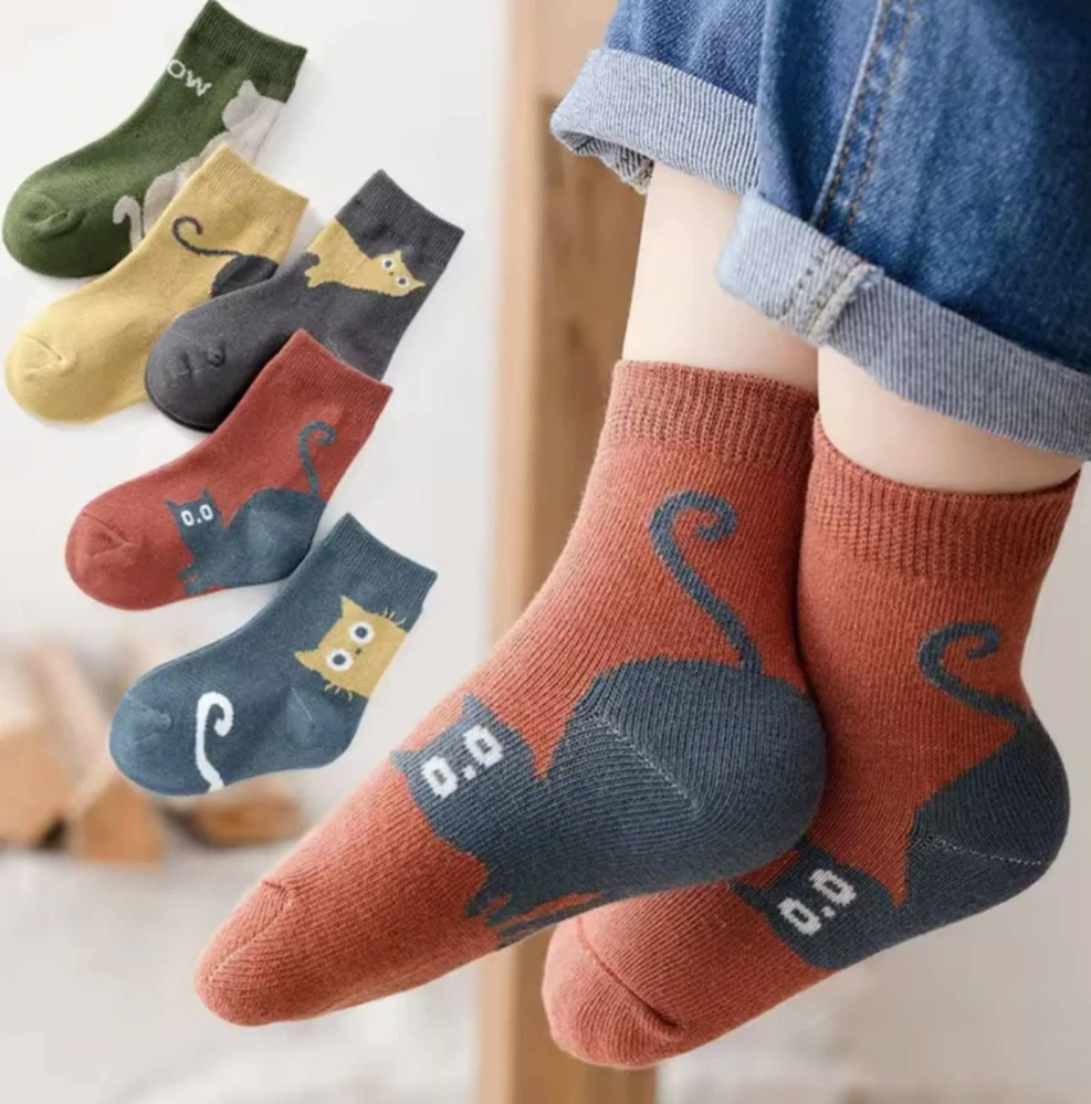 Ponožky - KOČKA - HNĚDÉ (5-7 let) L