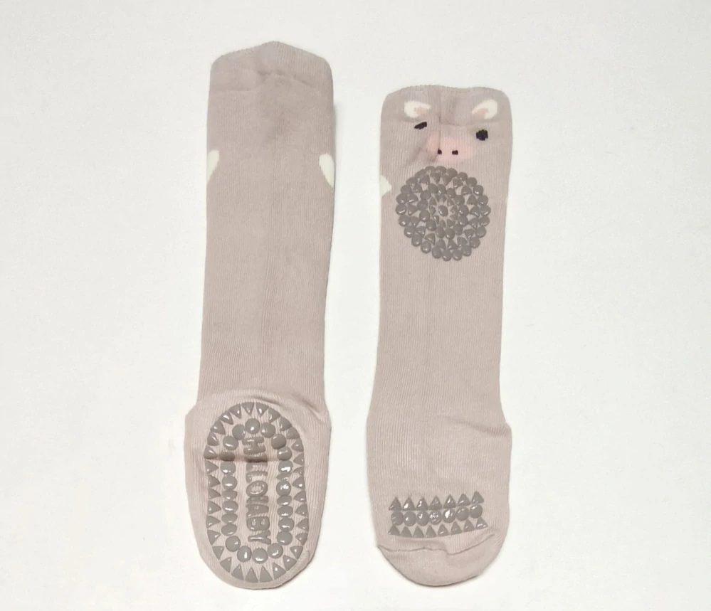 Dětské protiskluzové nadkolenky pro první lezení - STARORŮŽOVÁ - PRASÁTKO (6-12 m) S