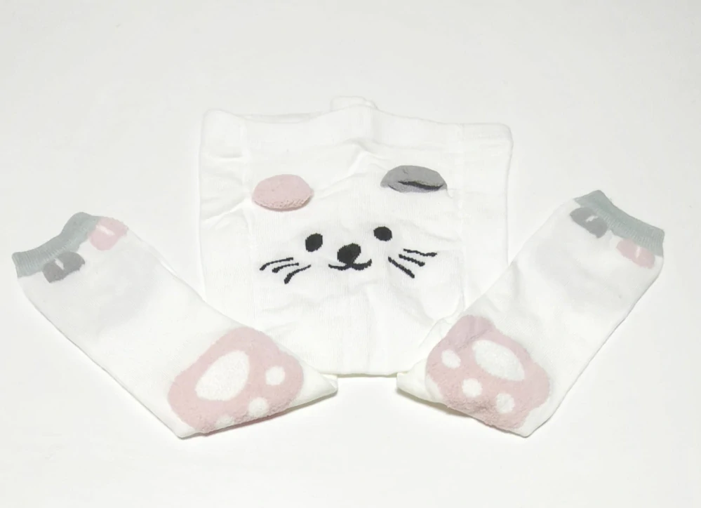 Dětské punčocháče bez chodidel s 3D prvky - SMETANOVÉ - KOČKA - (2-4 roky)