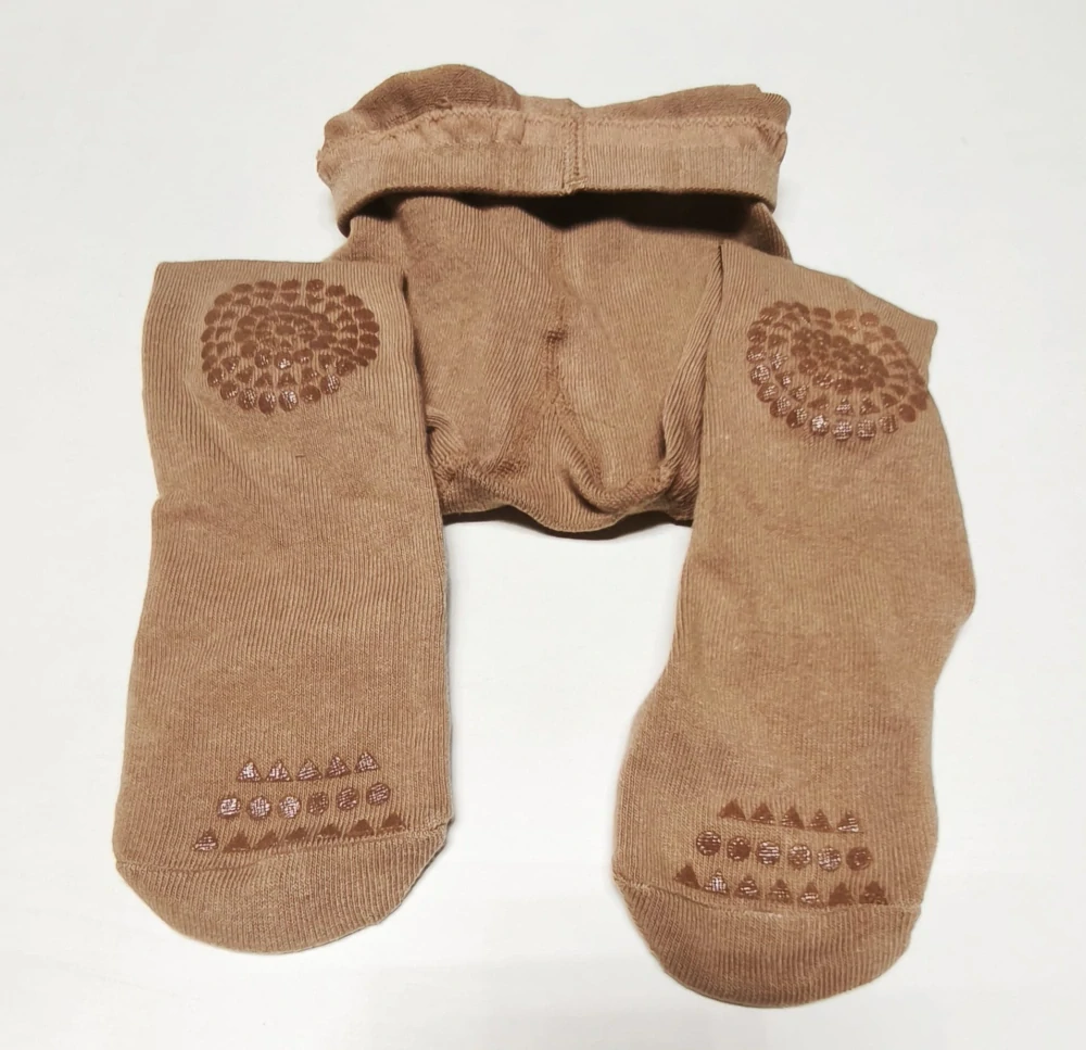 Dětské bavlněné punčocháče s protiskluzem - HNĚDÉ - (12-24 m)