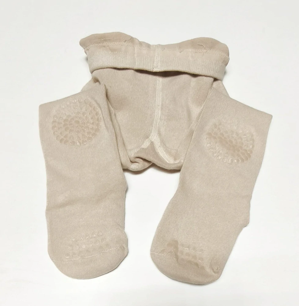 Dětské bavlněné punčocháče s protiskluzem - SVĚTLE HNĚDÉ - (12-24 m)