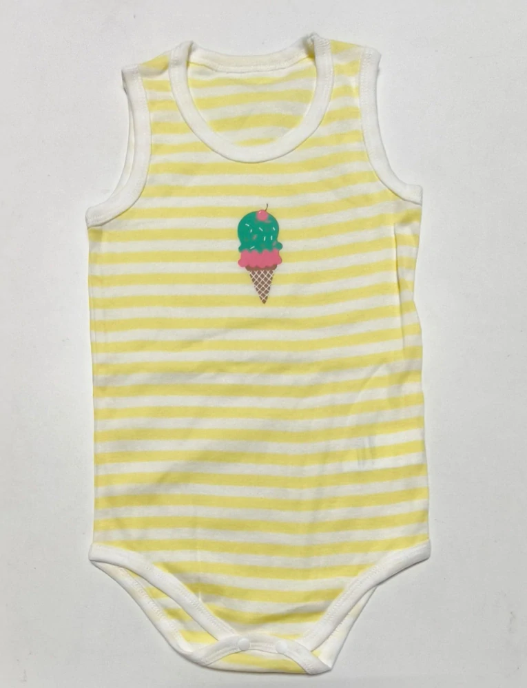 Dětské body bez rukávů (tílko) – 100% bavlna - ŽLUTÉ S PROUŽKEM - (18-24 m)