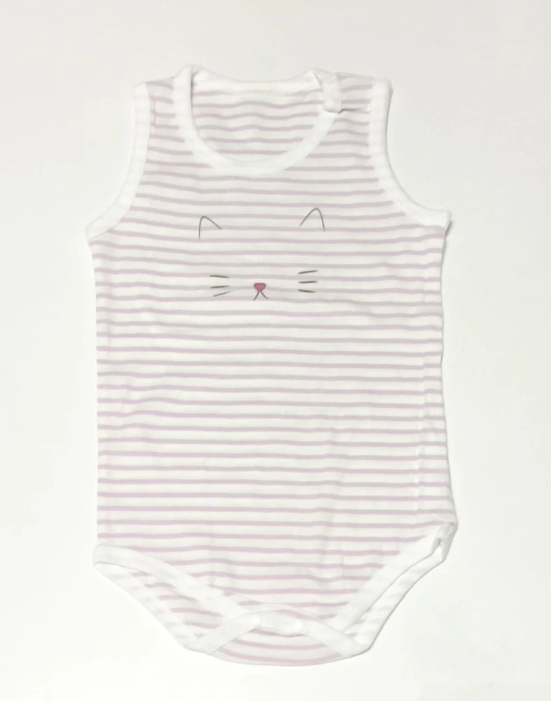 Dětské body bez rukávů (tílko) – 100% bavlna - FIALOVÉ S PROUŽKEM - (18-24 m)
