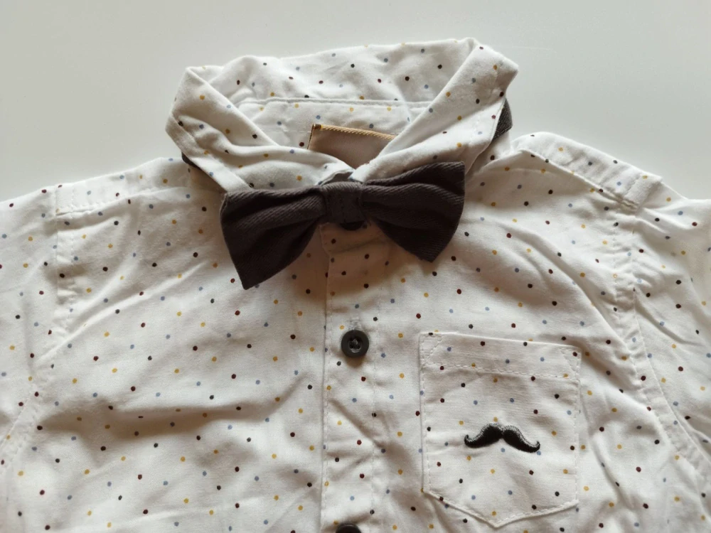 Košilové body s dlouhými rukávy, límcem a motýlkem (6-12 m)