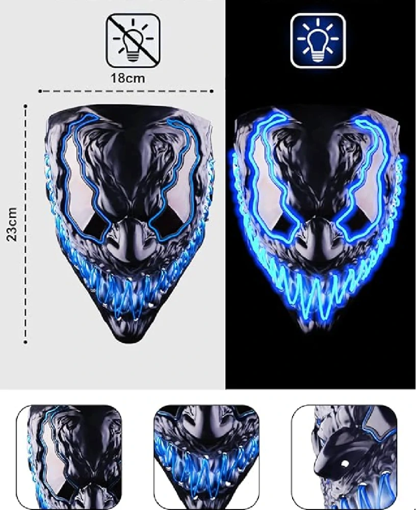 LED Maska na Halloween - VENOBAT - MODRÁ