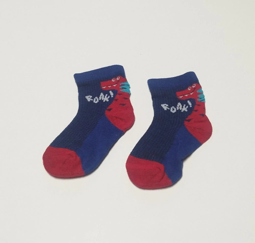 Síťované ponožky - ČERVENÝ DINOSAURUS  - (0-12 m) XS