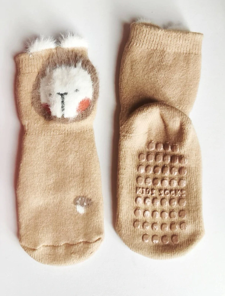 Teplé protiskluzové ponožky - STŘEDNĚ HNĚDÉ - (12-24m) M