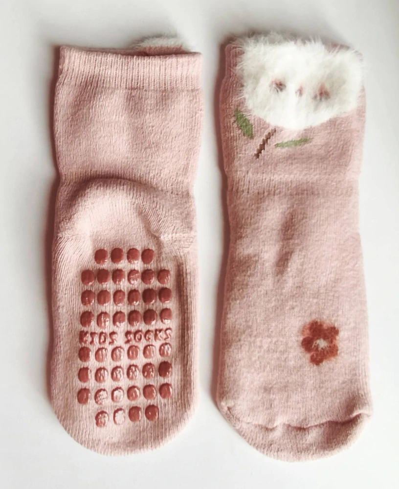 Teplé protiskluzové ponožky - RŮŽOVÉ - (12-24m) M