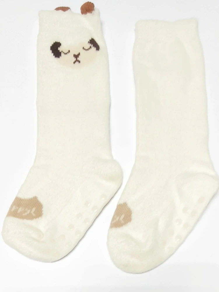 Dlouhé protiskluzové flísové ponožky -  KRÉMOVÉ - (24-36 m) L