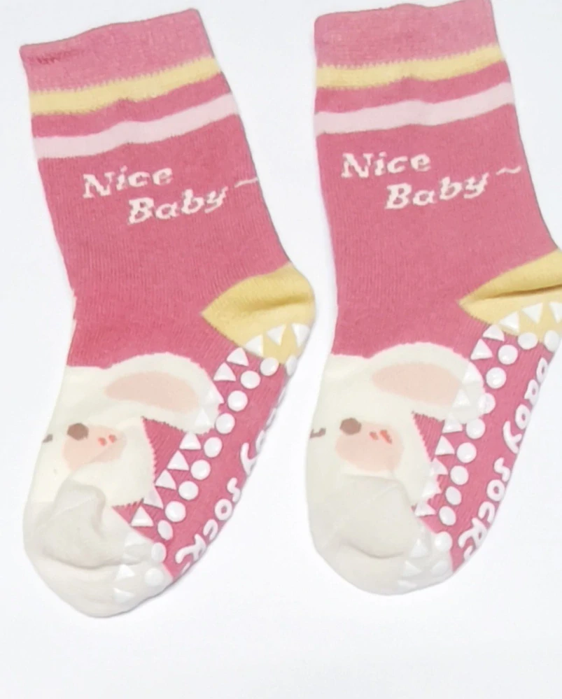 Protiskluzové ponožky - TMAVĚ RŮŽOVÉ KRÁLÍK - (3-5 let) L