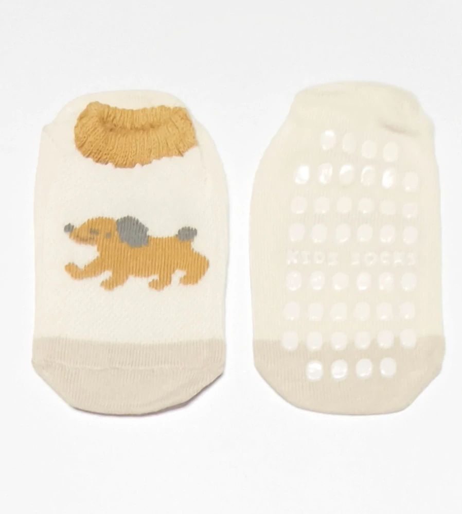 Protiskluzové síťované ponožky - HNĚDÉ - PEJSEK - (3-5 let) L