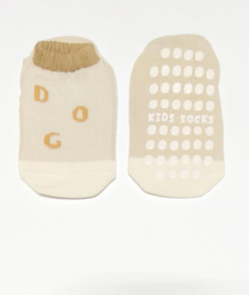 Protiskluzové síťované ponožky - HNĚDÉ - NÁPIS DOG - (3-5 let) L