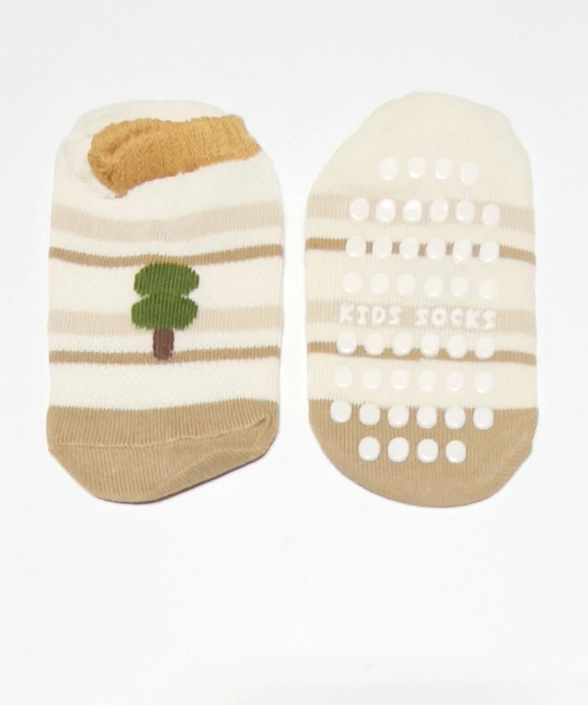 Protiskluzové síťované ponožky - HNĚDÉ - STROMEK - (3-5 let) L