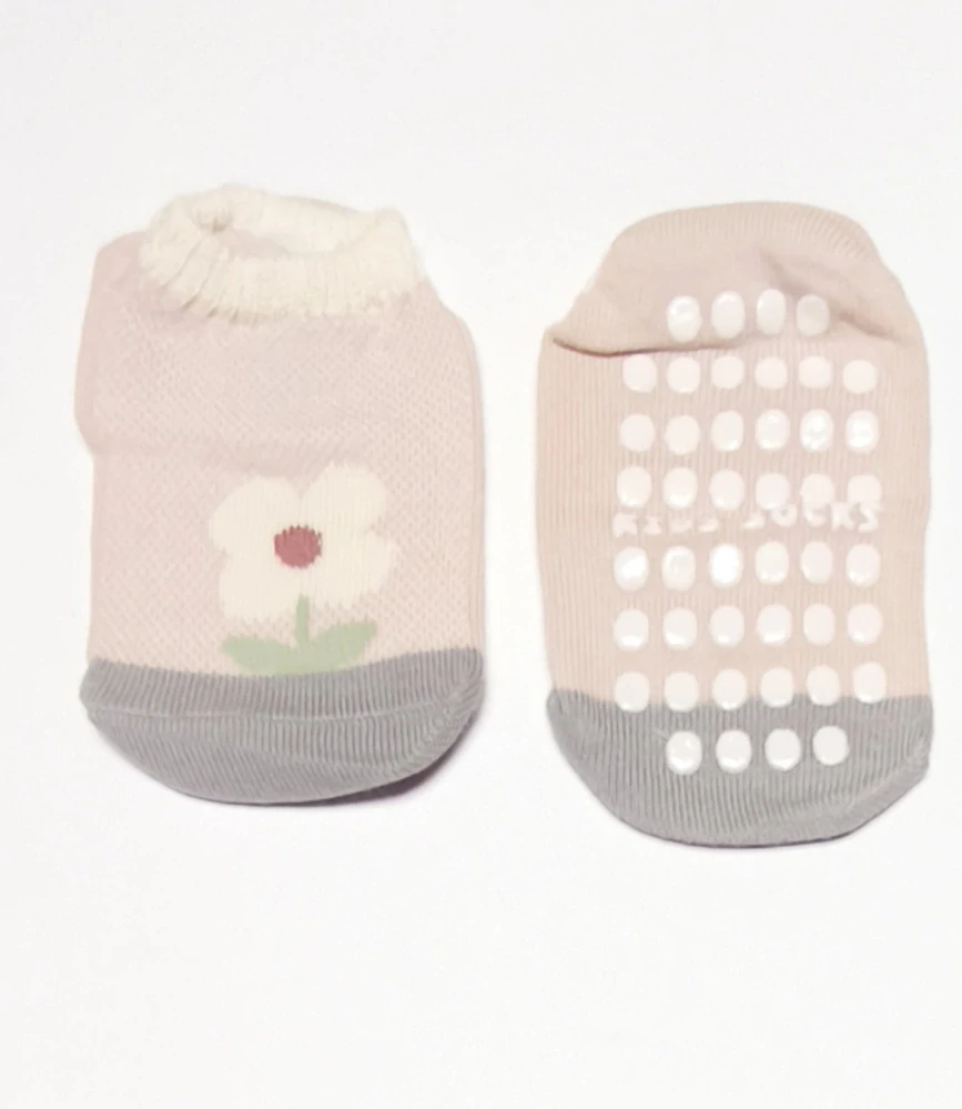 Protiskluzové síťované ponožky - STARORŮŽOVÉ - KYTIČKA - (3-5 let) L